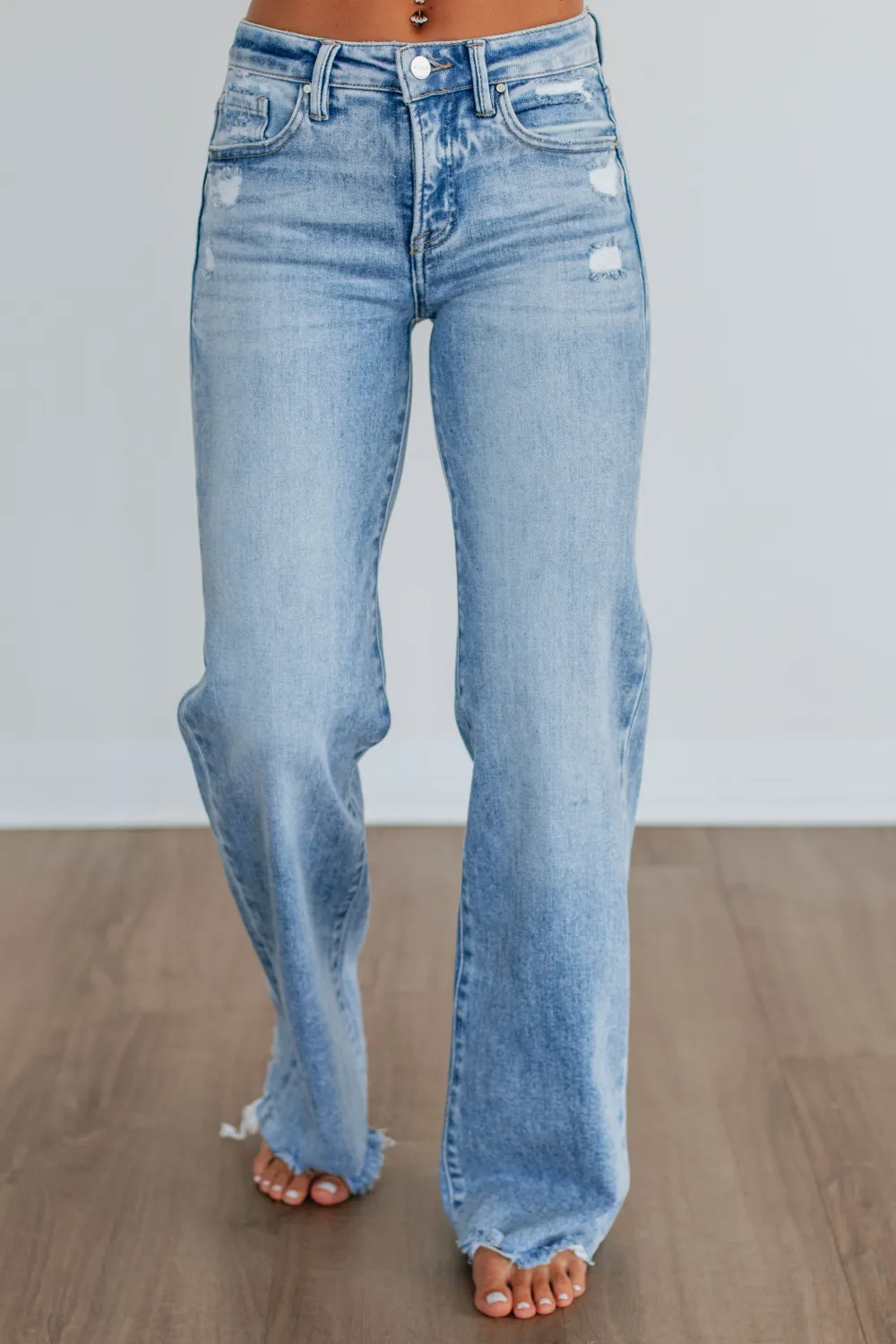 Women's High Rise Mid Rise Straight Leg Jeans