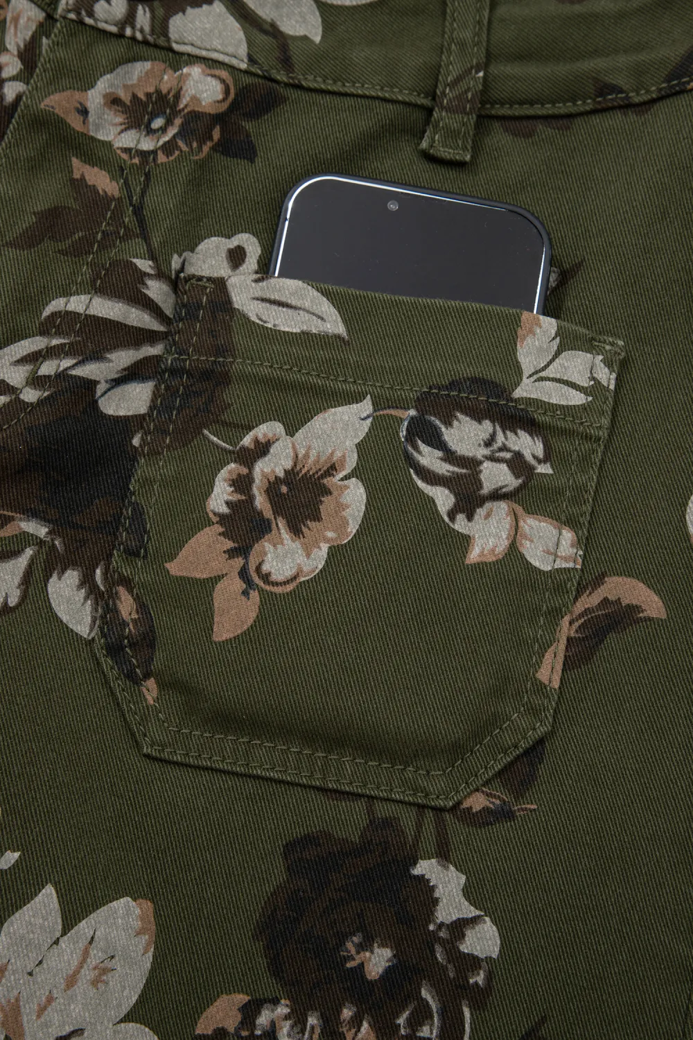 Green Floral Patch Pocket Jeans