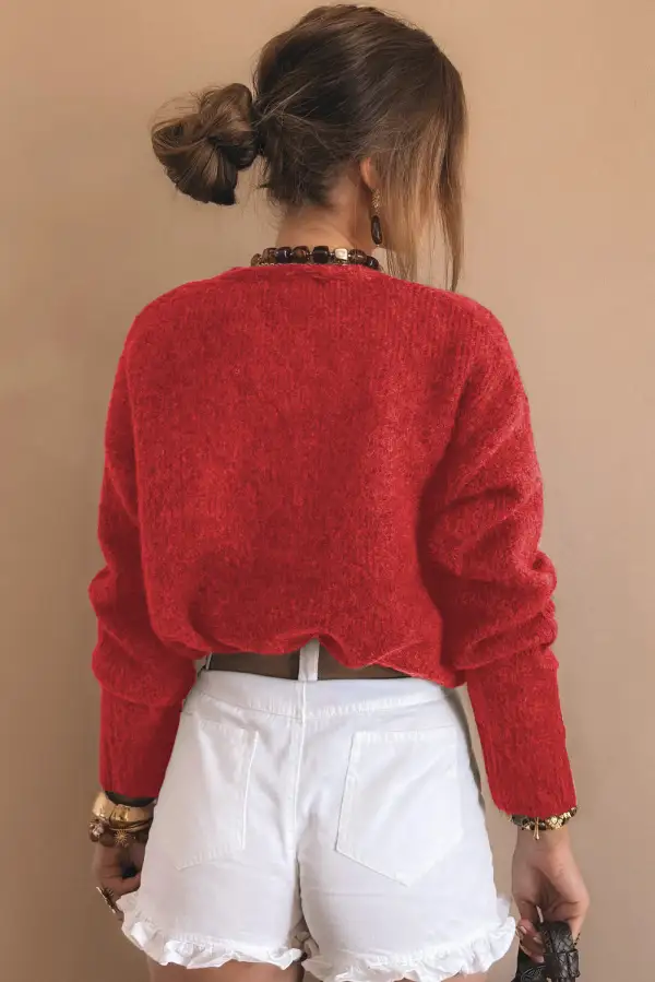 Button Front V Neck Heart Detail Cardigan