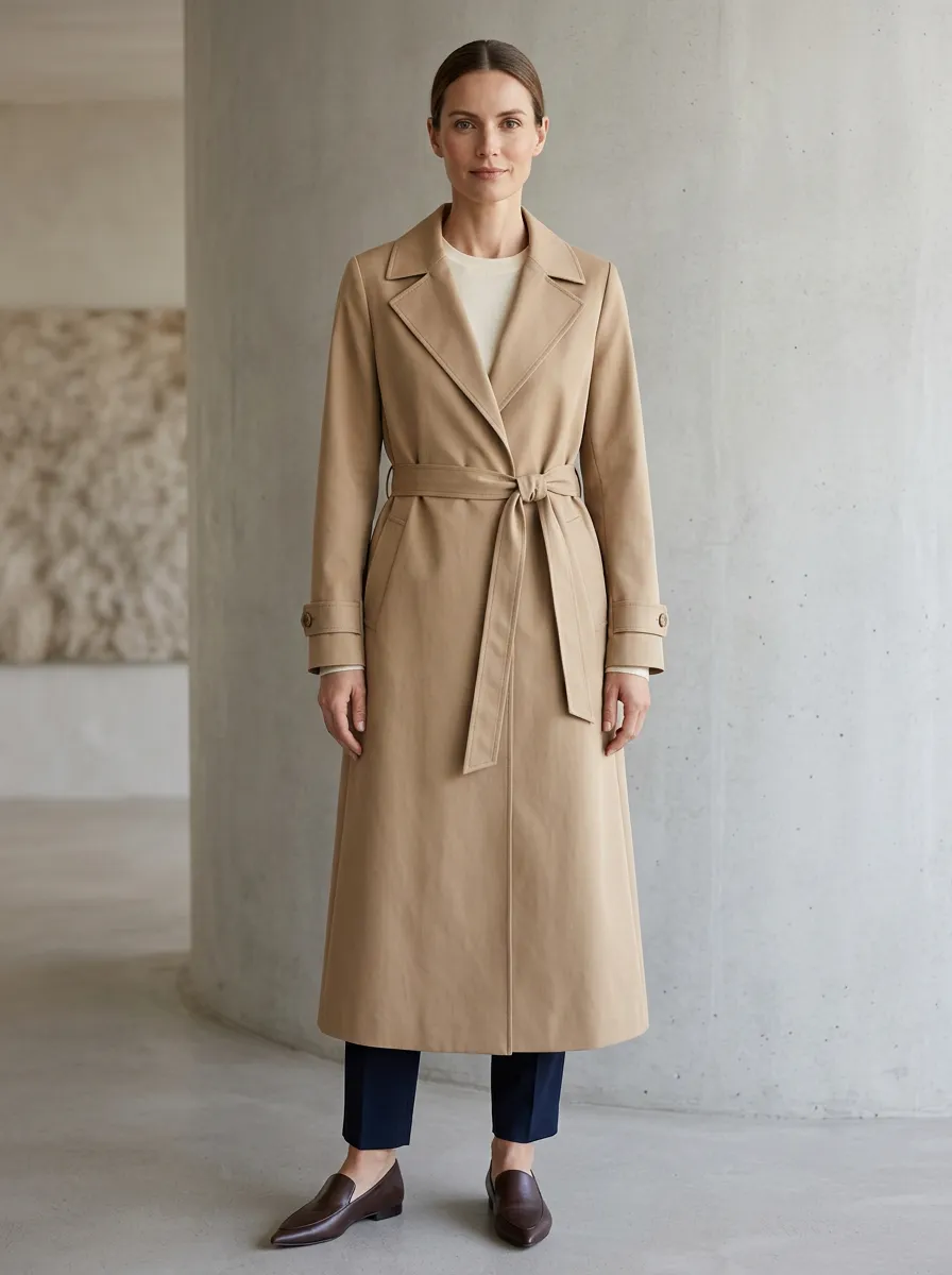 Women's Timeless Belted Minimalist Long Trench Coat