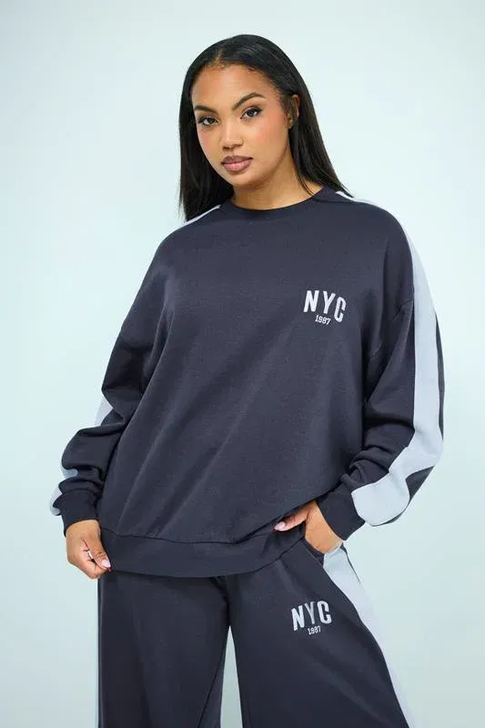 Navy Blue 'NYC' Side Stripe Sweatshirt