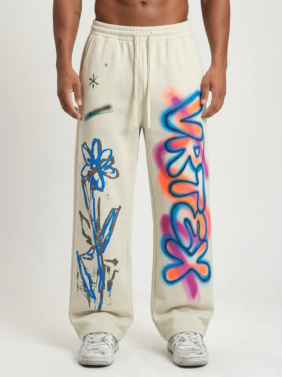 Unisex Metro-Inspired Streetwear Graffiti Floral Sweatpants