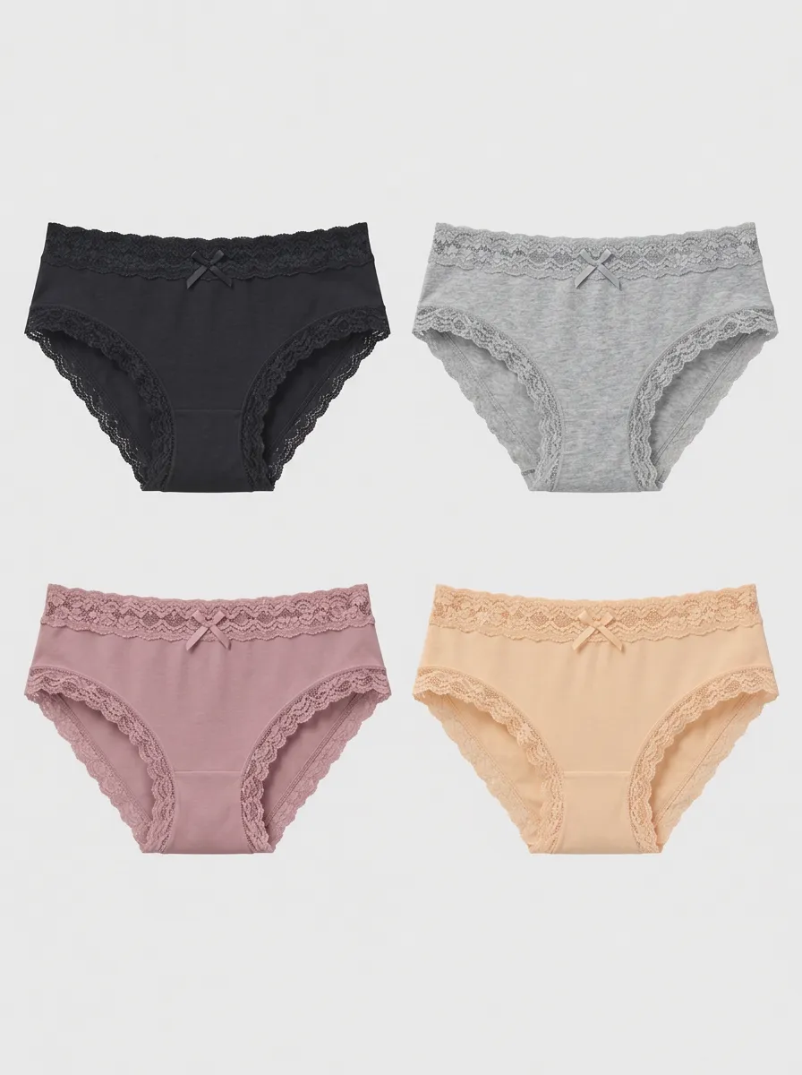 Women's Multi-Pack Lace Trim Bowknot Cotton Panties
