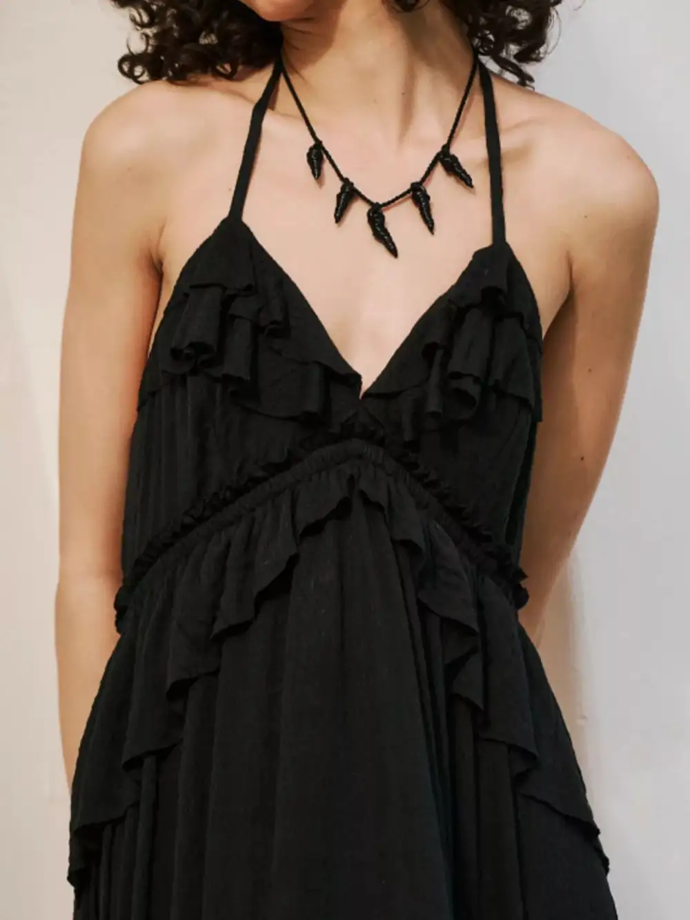 Polished Detail Ruffle Maxi Dress