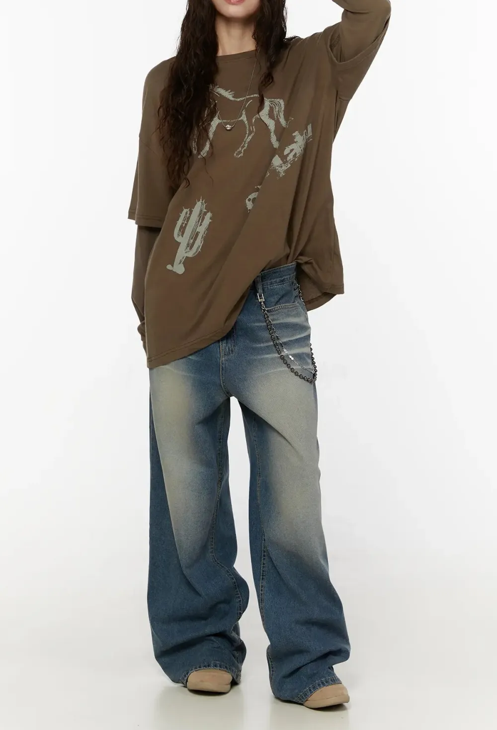 Pocketed Vintage Wash Baggy Jeans