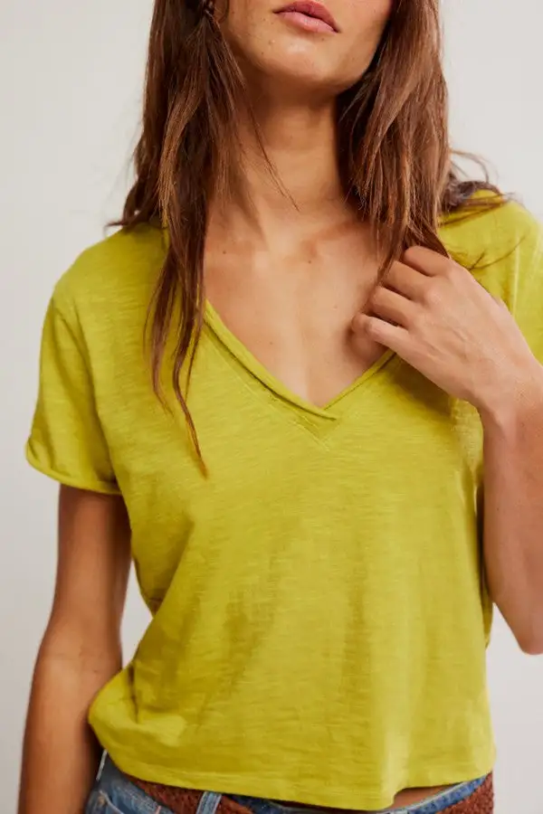 Light Pink V-Neck Short Sleeve Tee
