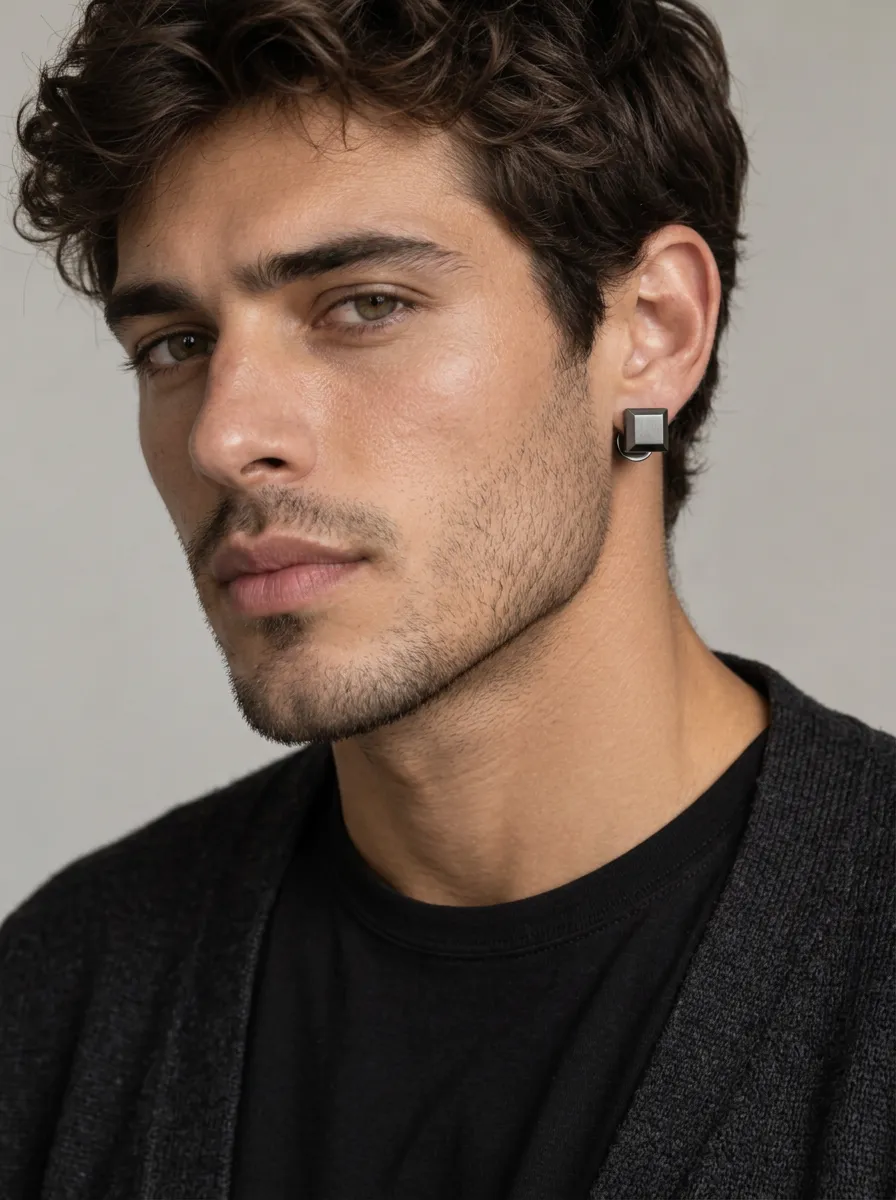 Men's Minimalist Geometric Square Stud Earrings
