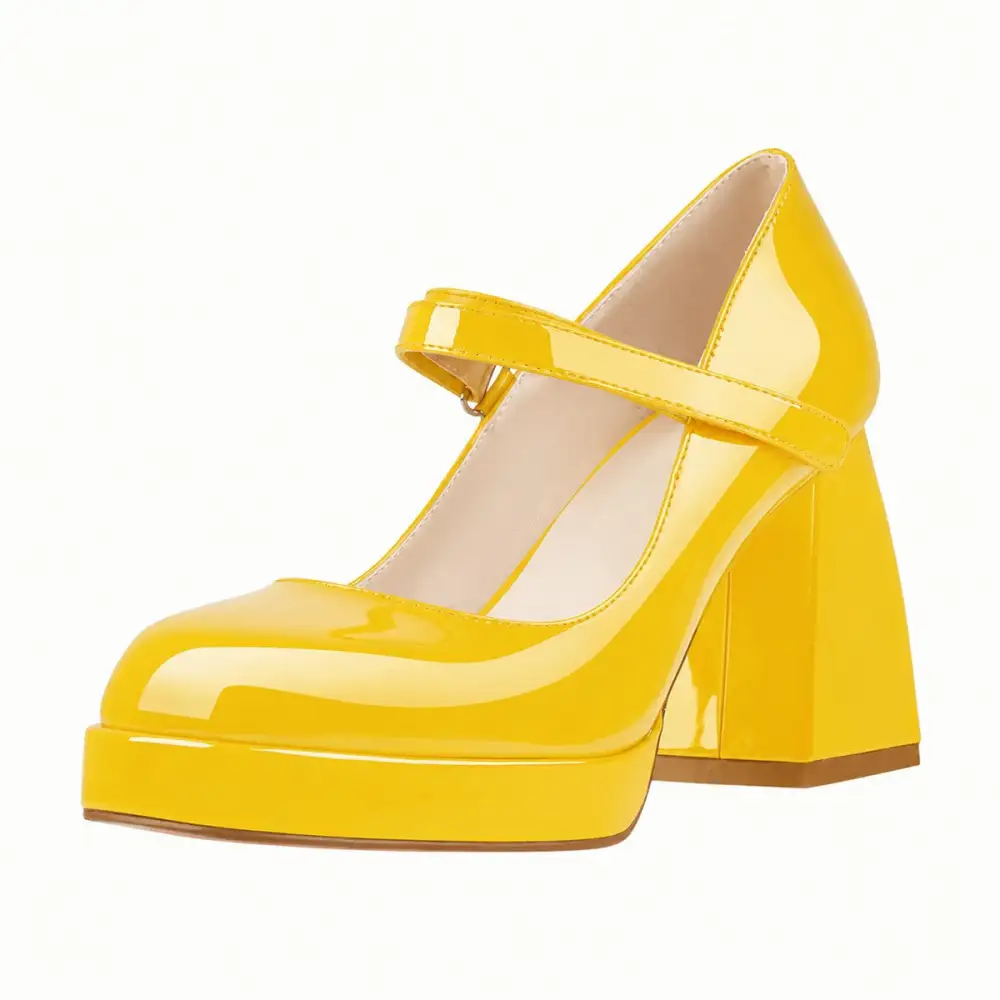 Square Toe Low Platform Chunky Heel Pumps