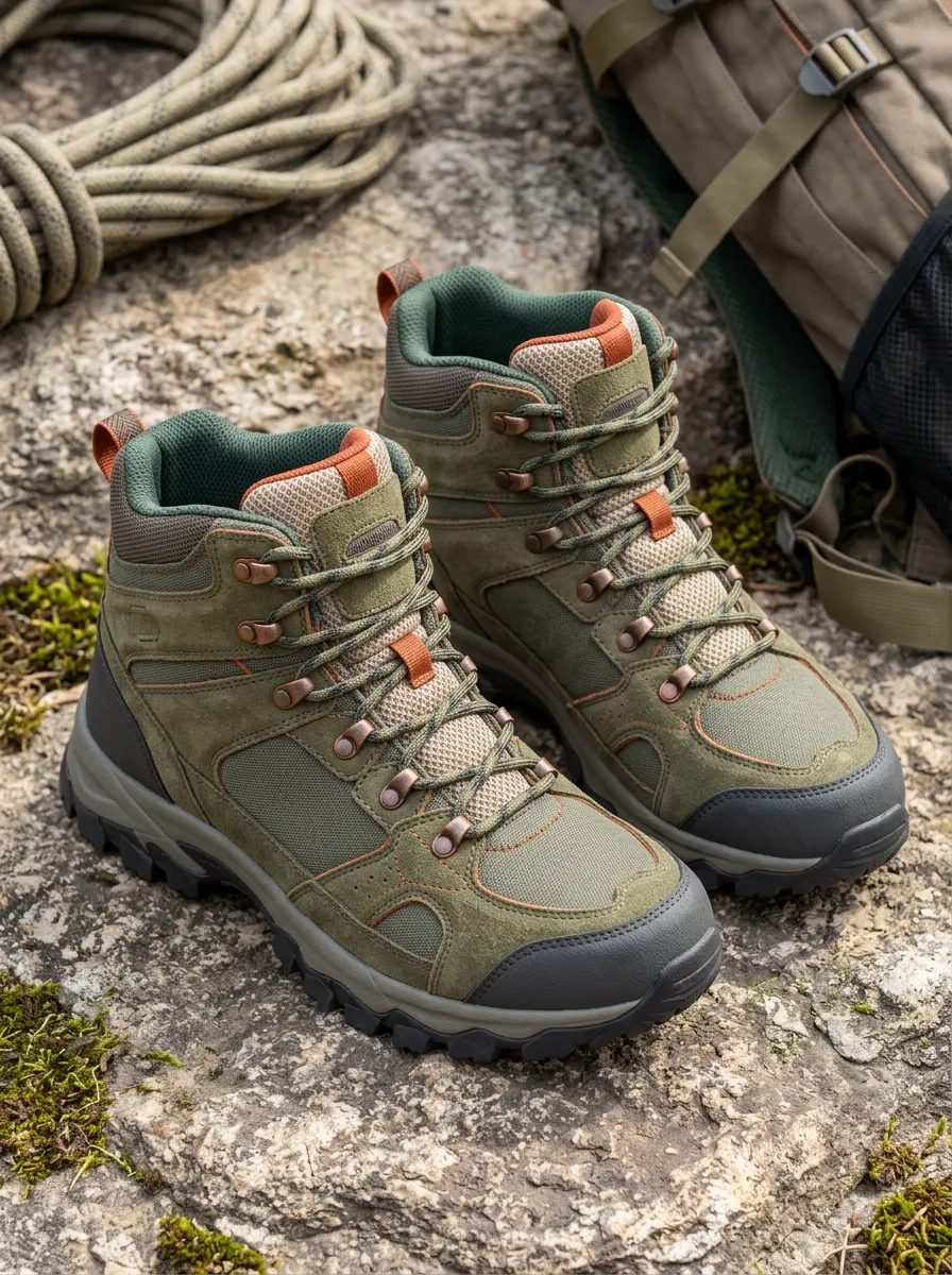 Unisex Outdoor Hiking Enthusiast Olive Green Printed Boots