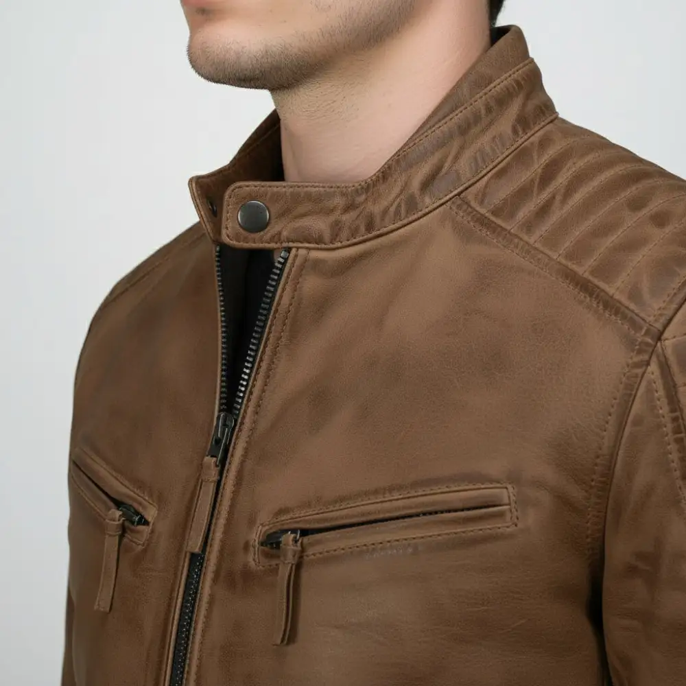 Classic Leather Biker Motorcycle Multi Pocket Jacket
