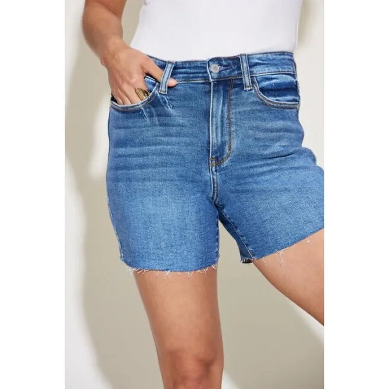 Plus Size High-Waist Slim Denim Shorts