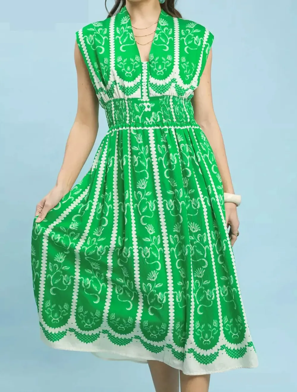 Sleeveless Smocked Midi Dress