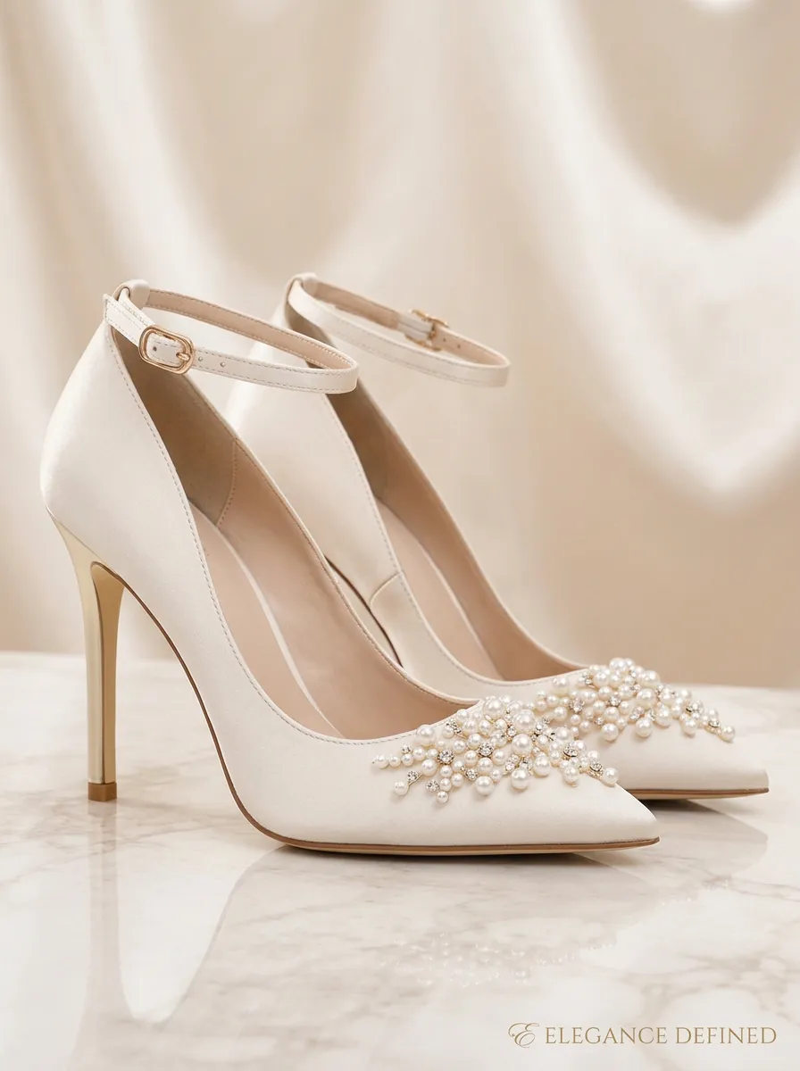 Rhinestone Pearl Buckle-Strap Ankle-Strap Women's Formal High Heels