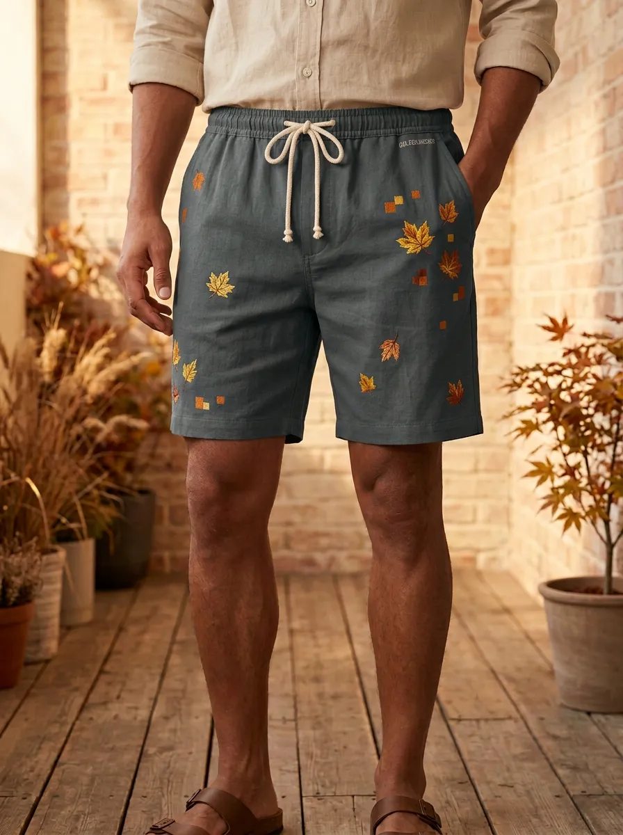 Embroidered Leaf Detail Embroidered Shorts