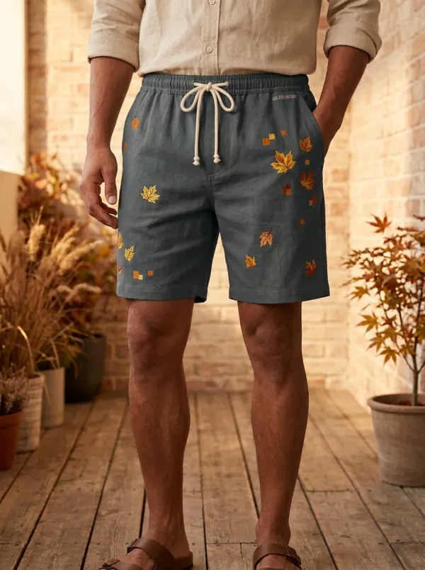 Embroidered Leaf Detail Embroidered Shorts
