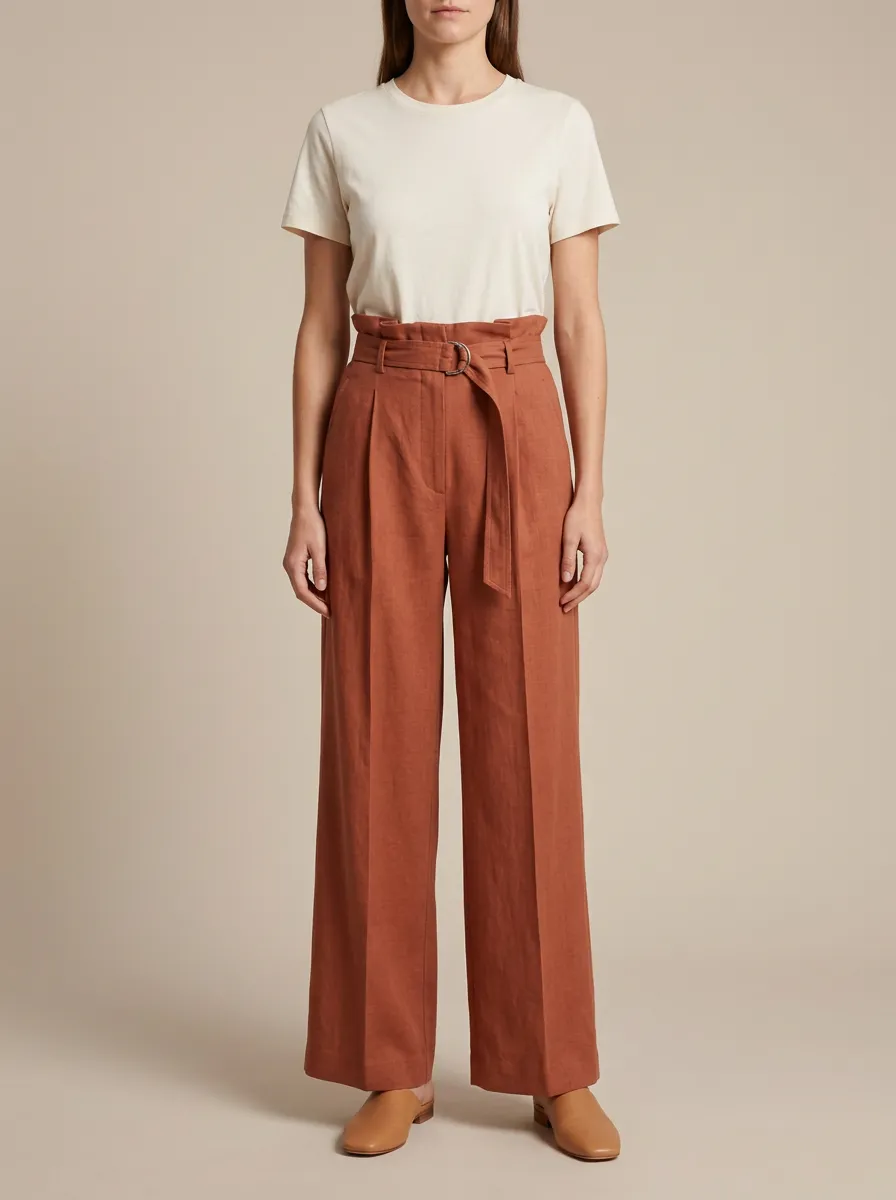 Contemporary Belted High Rise Wide Leg Pants