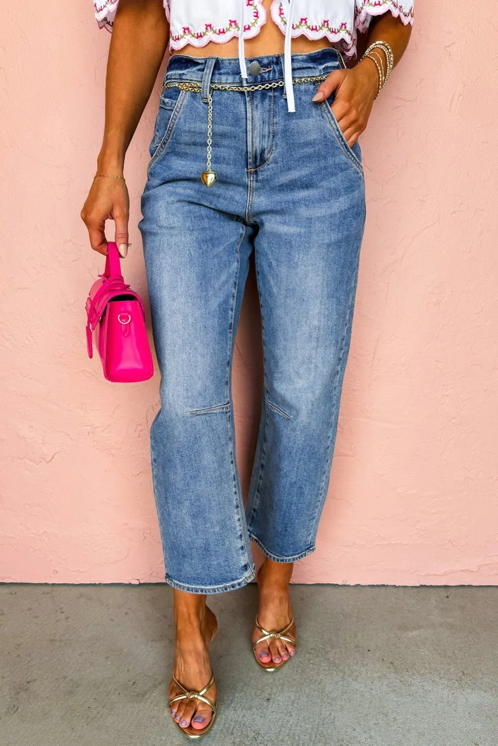 High Waist Straight Leg Cropped Pocketed Casual Jeans