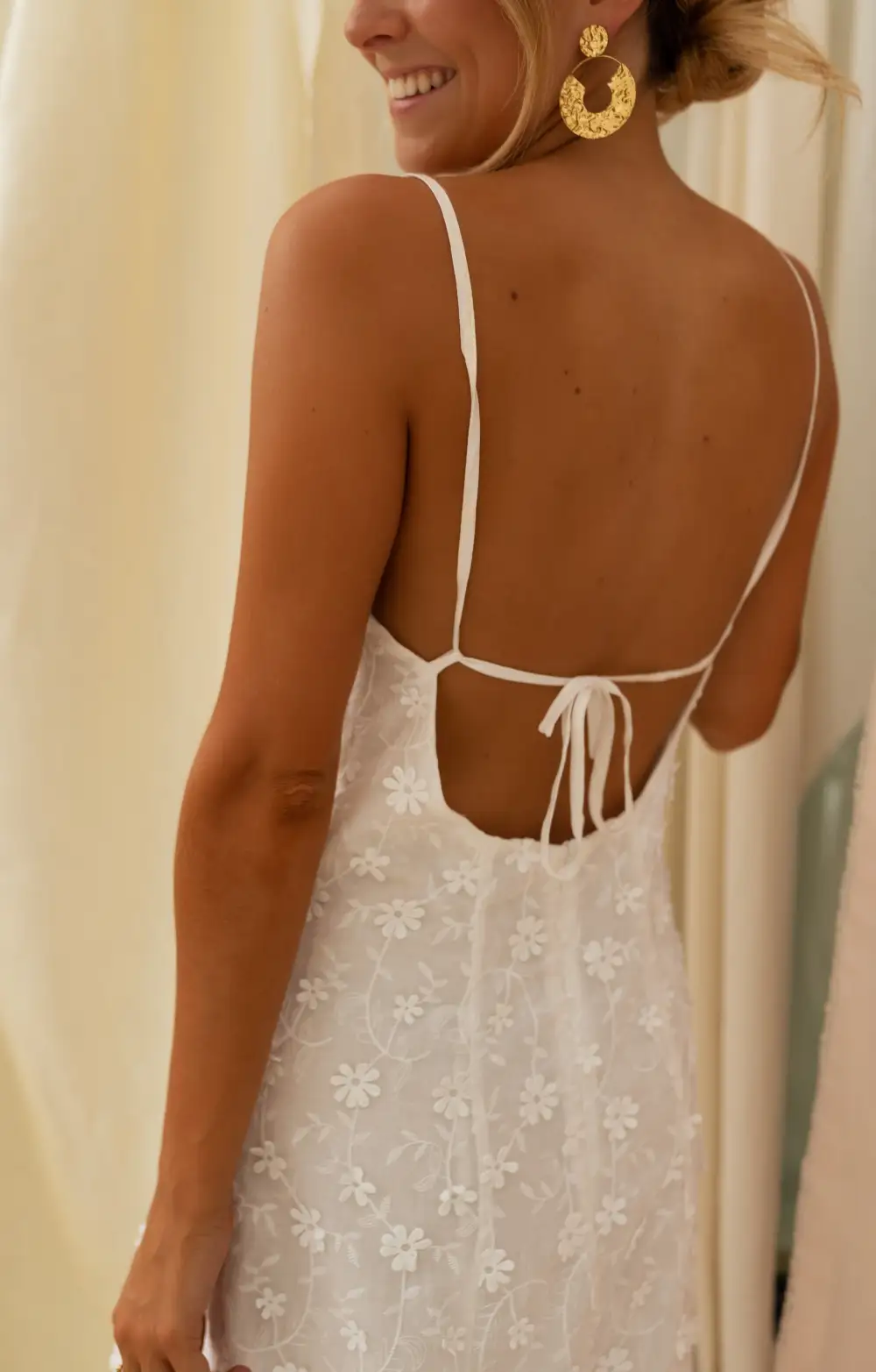 Embroidered Open Back Mini Dress