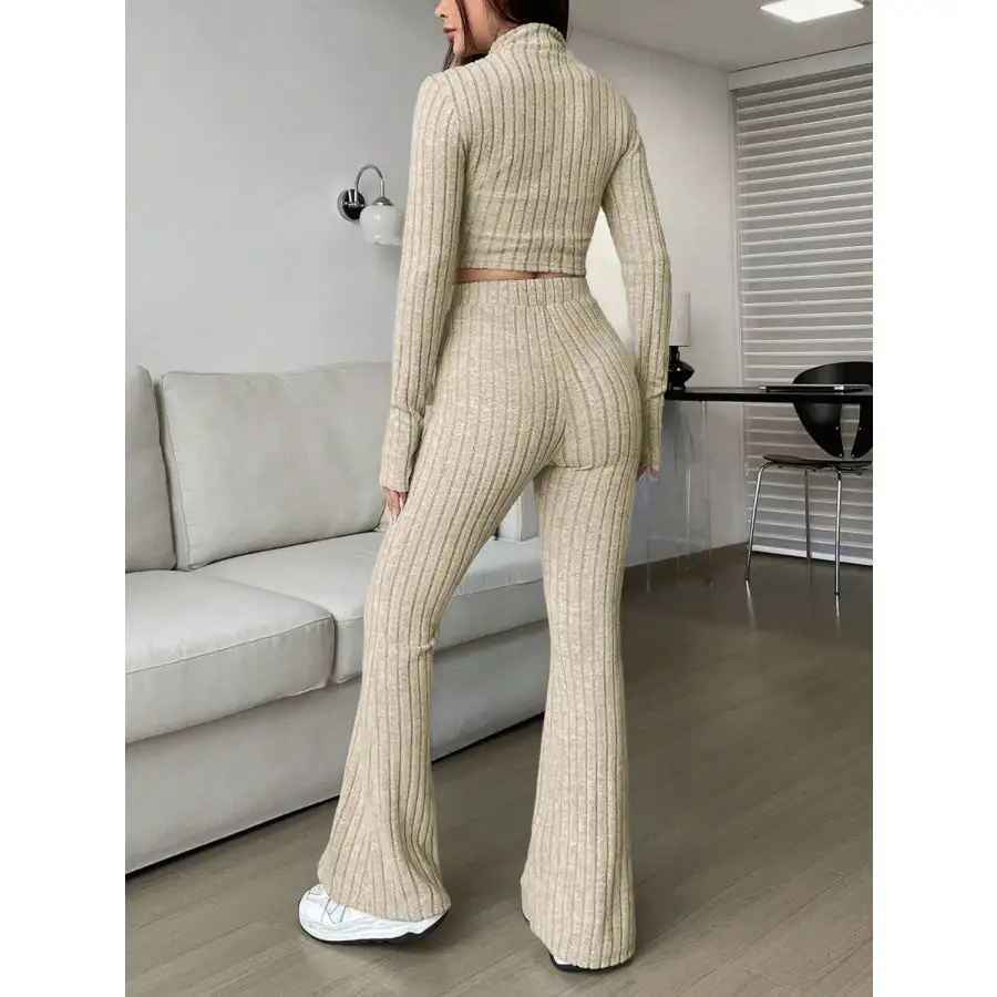 Relaxed Zip Up Long Sleeve Top and Pants Set