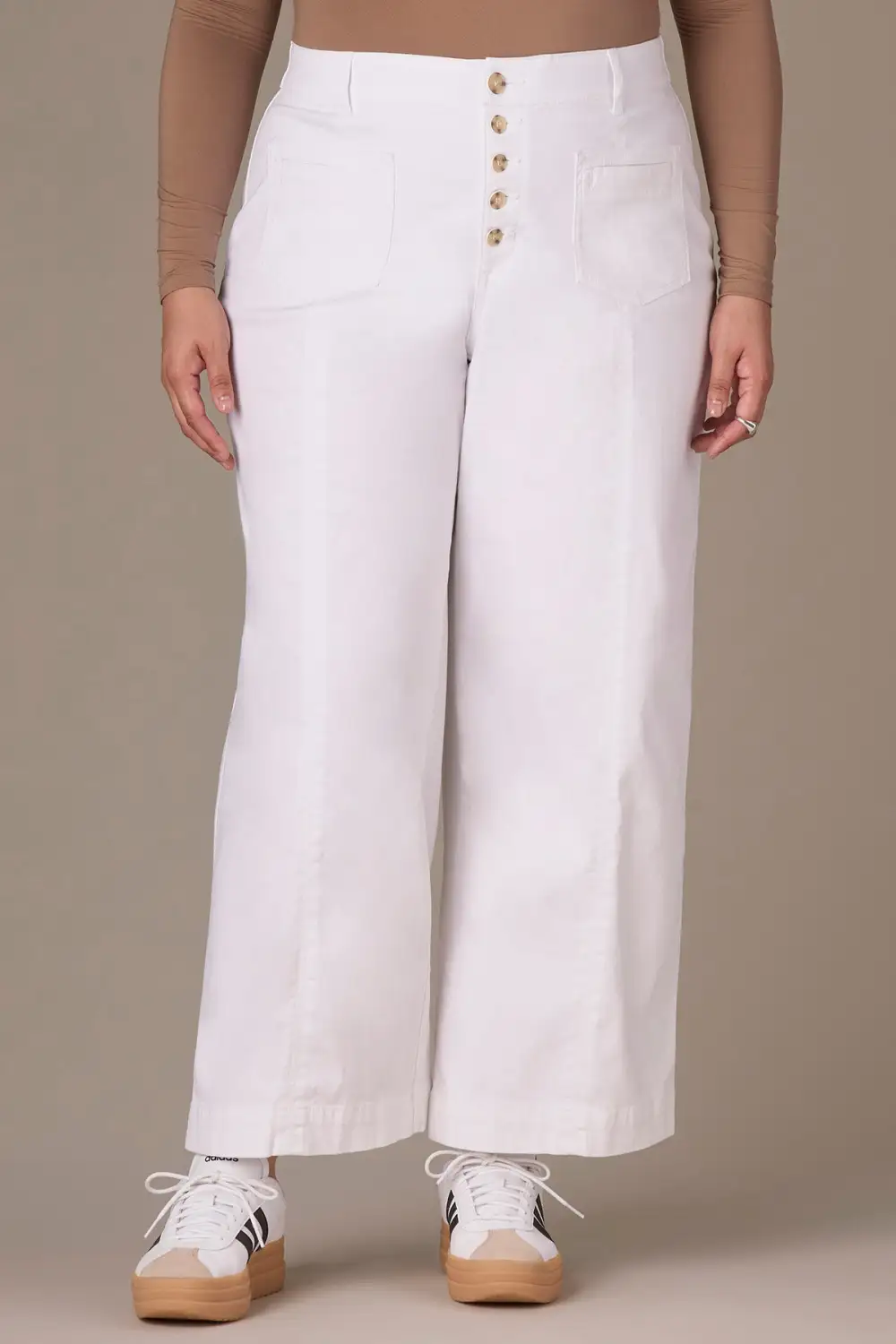 Button Fly Wide Leg Plus Size Pants