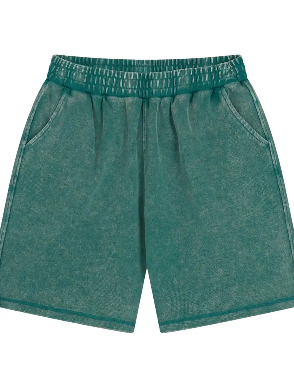 Classic Elastic Waist Pocket Detail Washed Casual Shorts