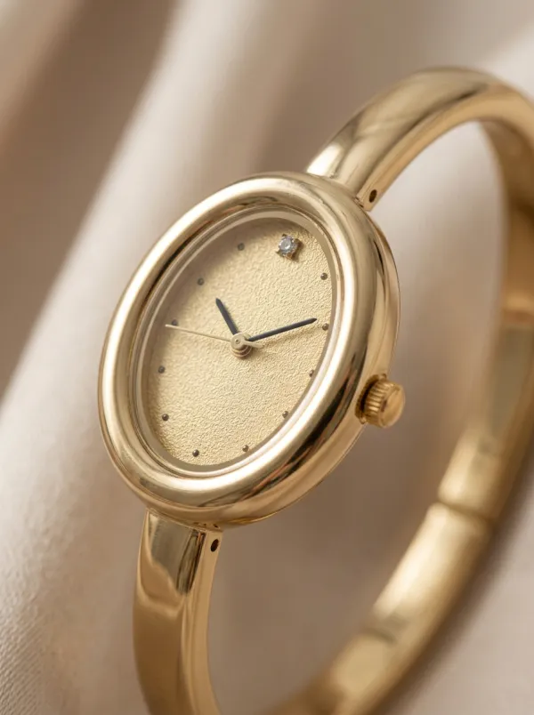 Women's Minimalist Gold Oval Diamond Dial Bangle Watch