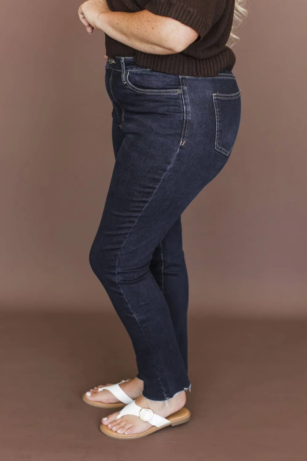 High-Rise Raw Hem Ankle Straight Leg Clean Finish Jeans