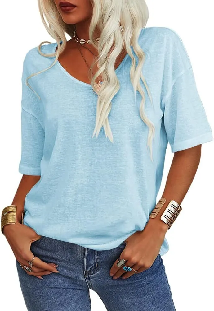 Women's Summer Casual Half Sleeve V-Neck T-Shirt Basic Top