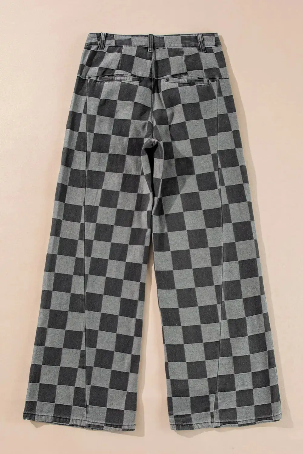 Plaid Relaxed Fit Wide Leg Pocketed Casual Jeans