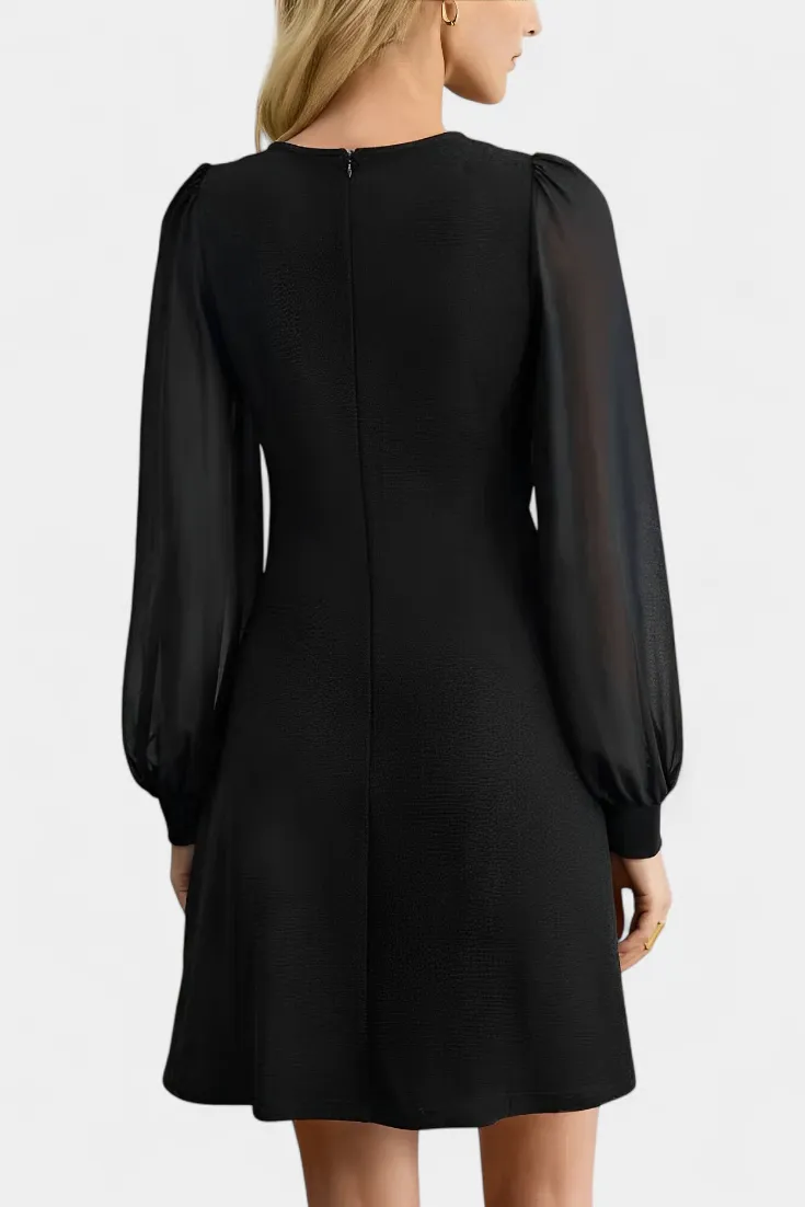 Buttoned Long-Sleeve Midi Dress