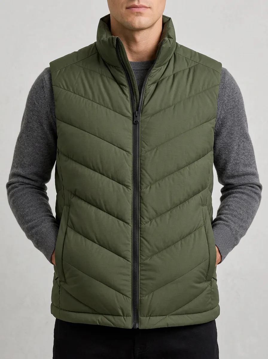 Men's Olive Green Sleeveless Down Jacket