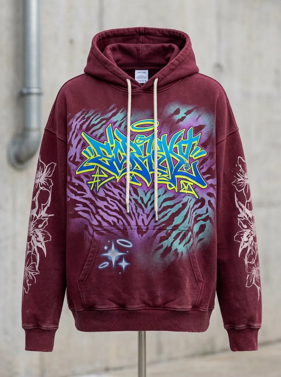 Unisex Streetwear Graffiti Tiger Stripe Floral Graphic Hoodie
