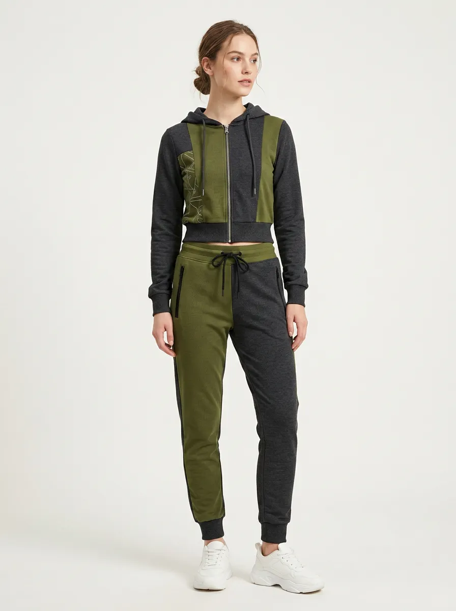 Women's Colorblock Activewear Line Art Printed Tracksuit