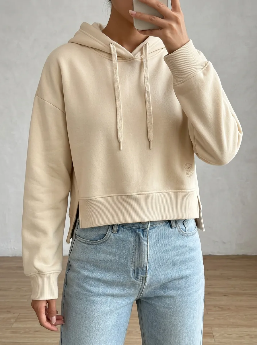 Women's Minimalist Floral Small Flower Printed Cropped Hoodie
