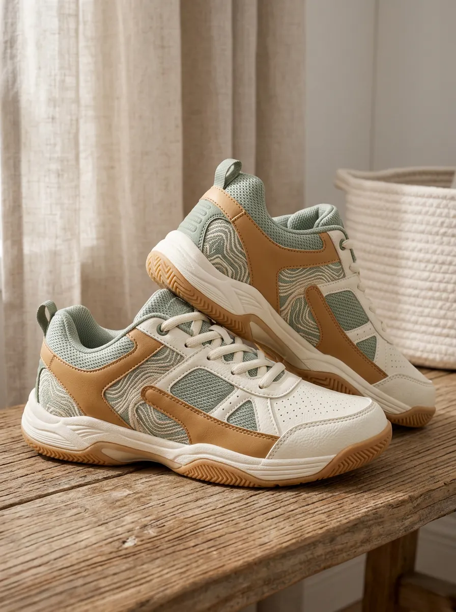 Women's Sage Green Tan Abstract Swirl Printed Sneakers