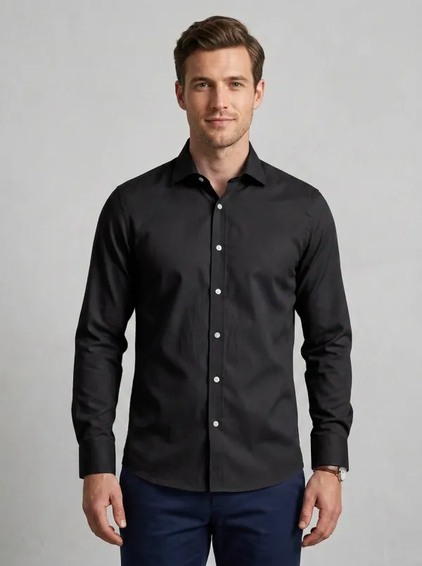 Men's Non-Iron Cotton Light Blue Solid Color Button-Down Shirt