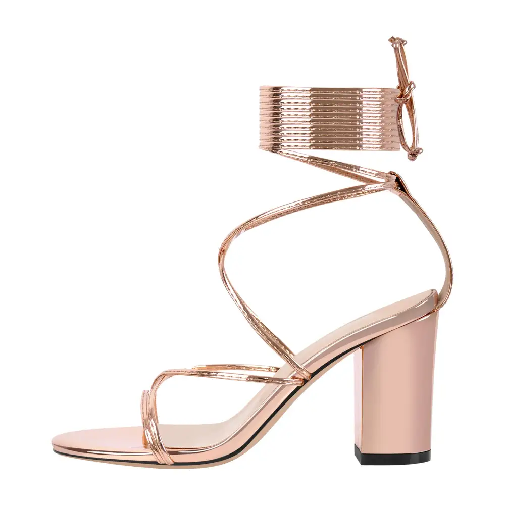 Open Toe Lace Up Chunky Sandals