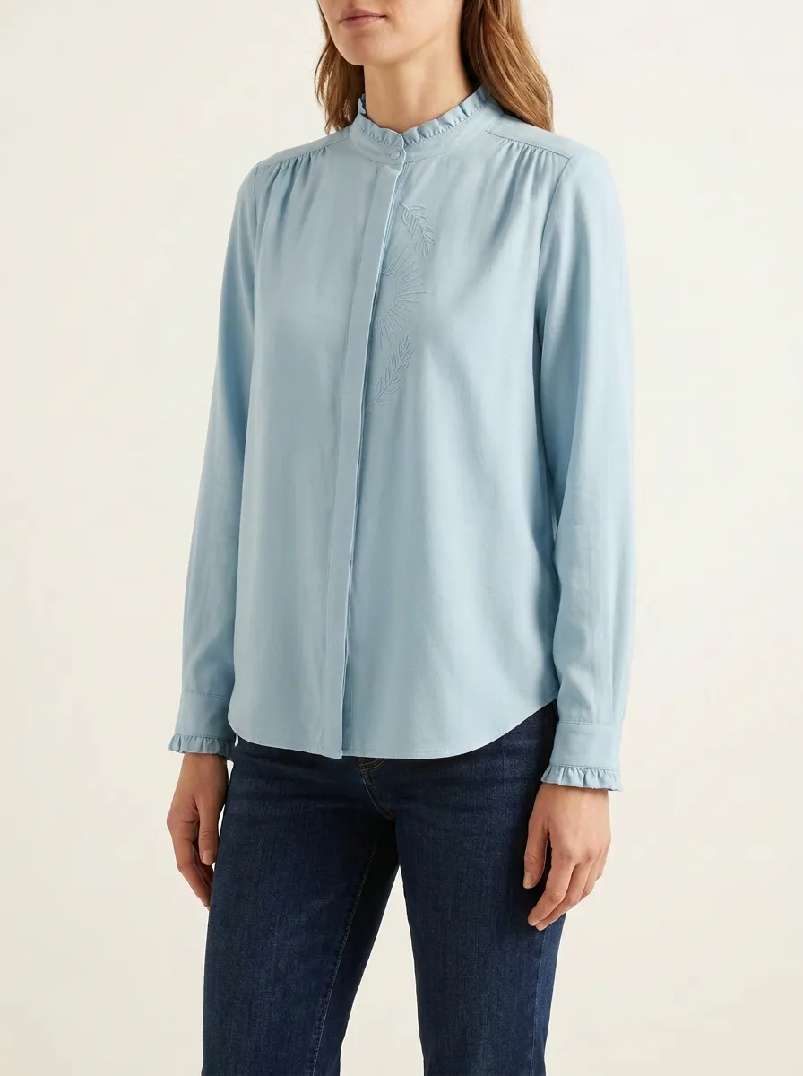 Women's Sun-Leaf Embroidered Ruffle-Collar Shirt