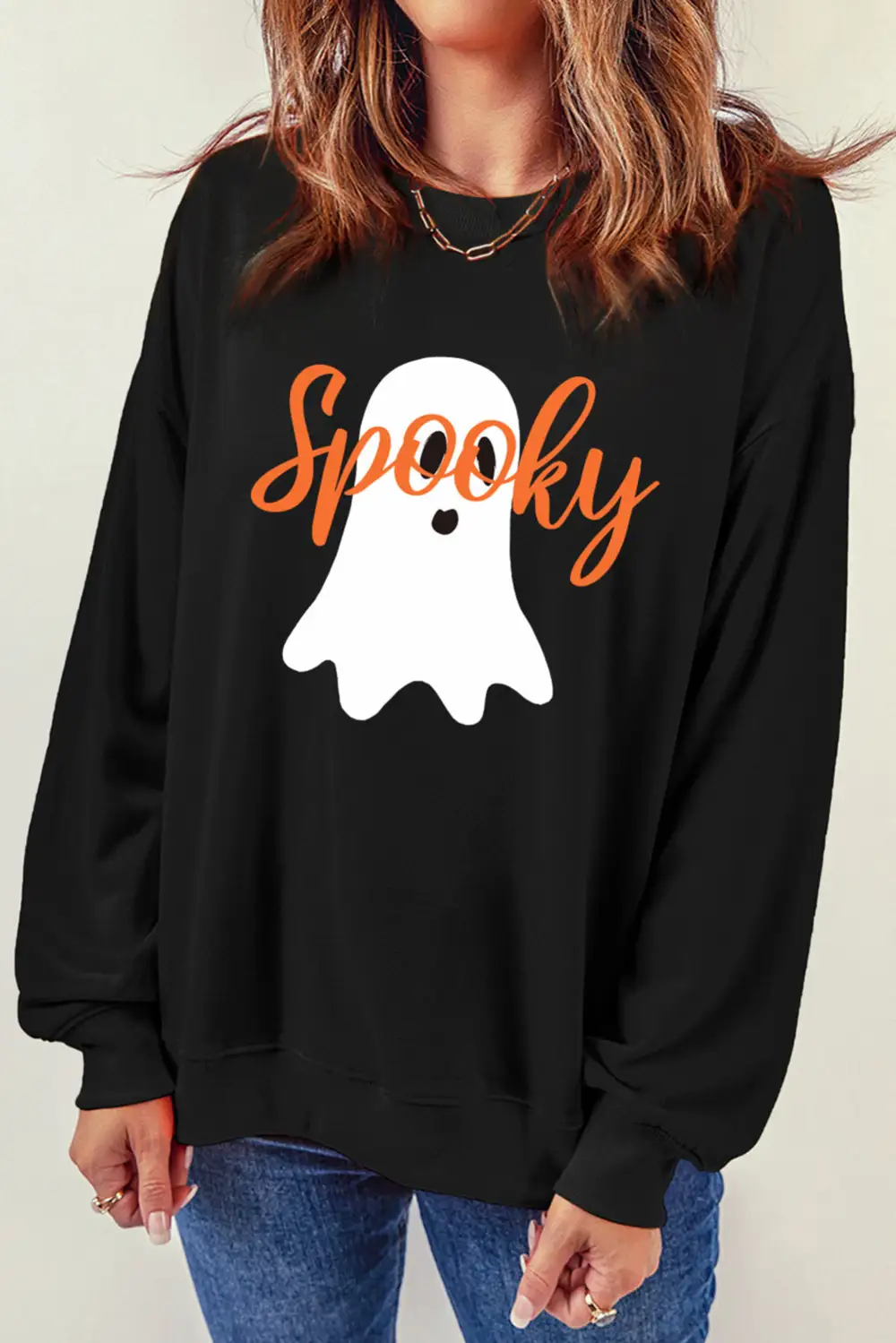 Spooky Ghost Print Crew Neck Sweatshirt
