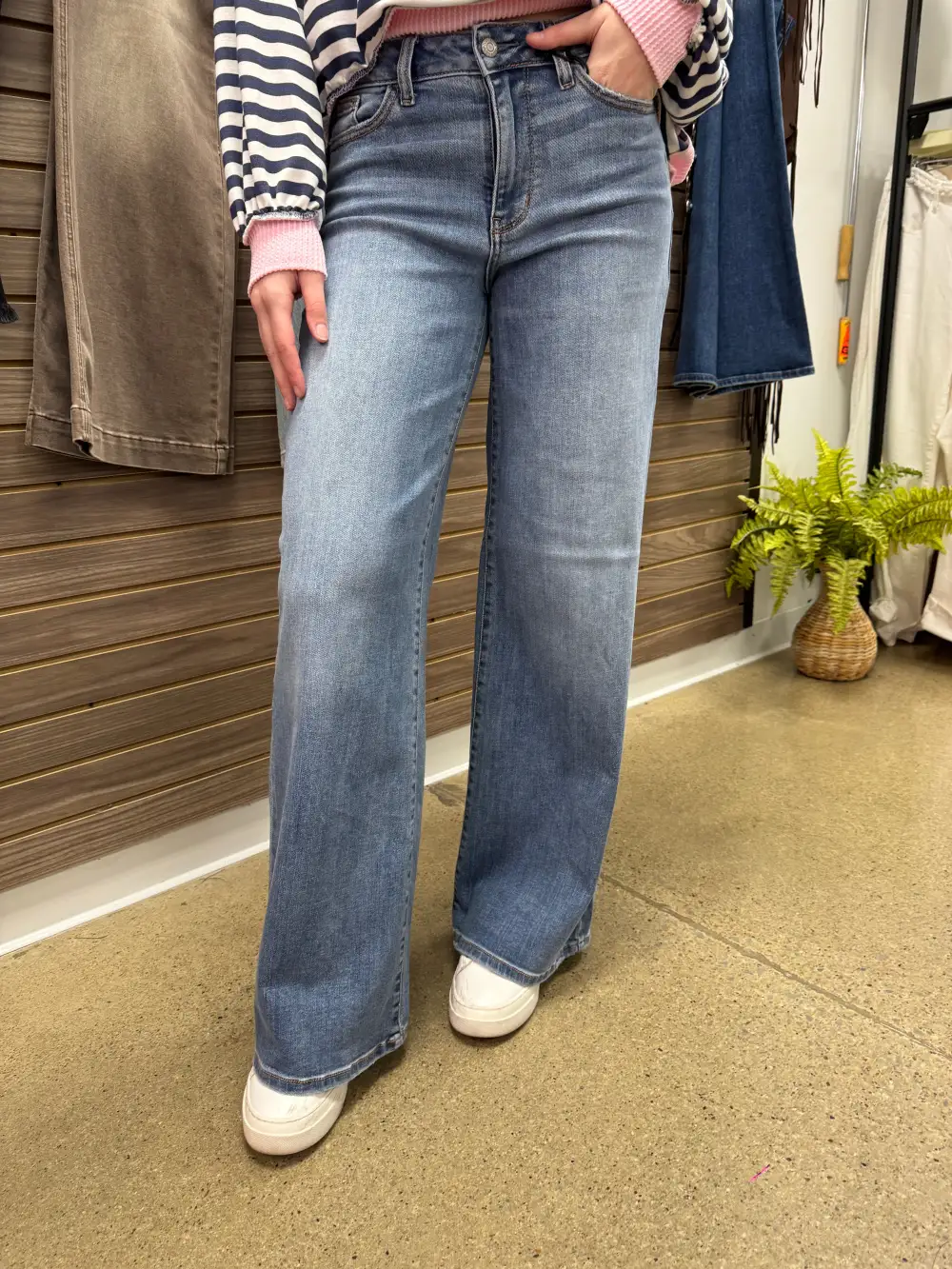 Denim Mid Rise Wide Leg Jeans