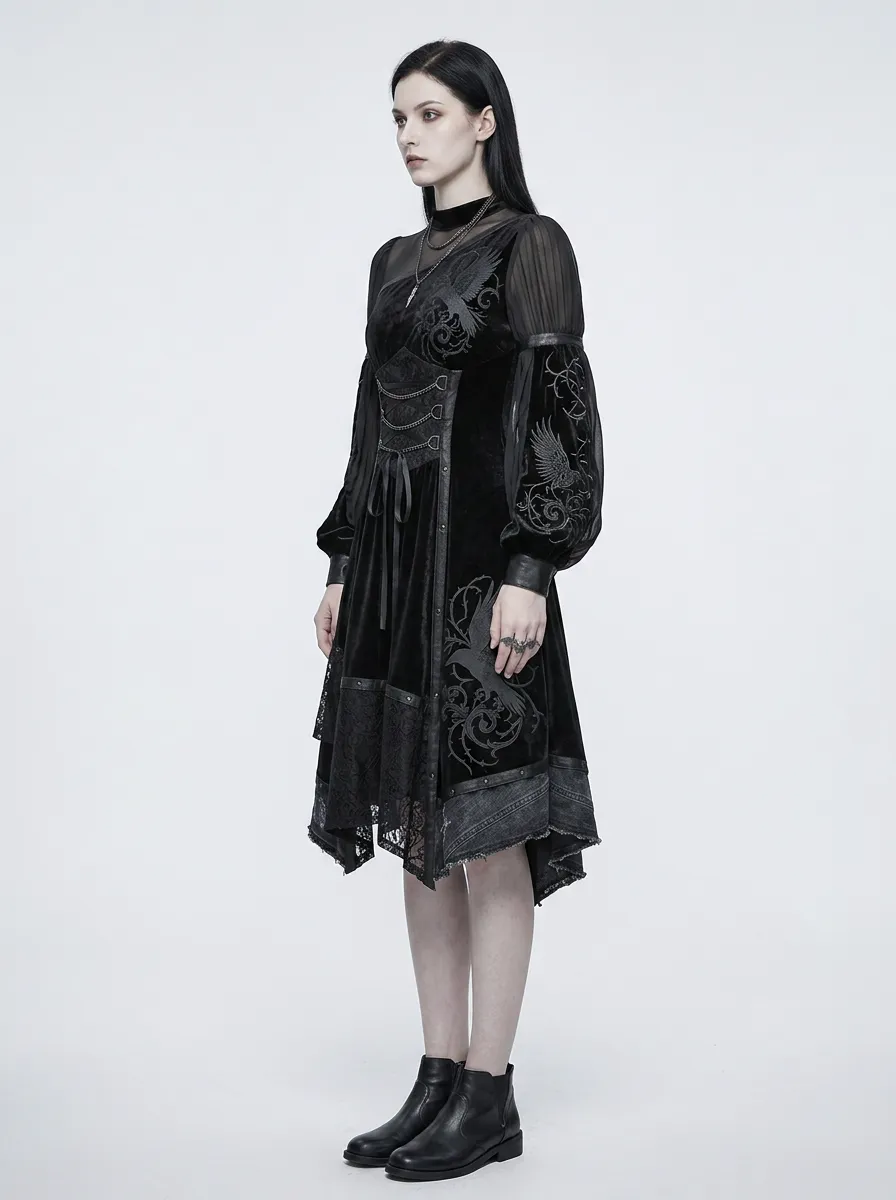Women's Gothic Raven Floral Corset Printed Top