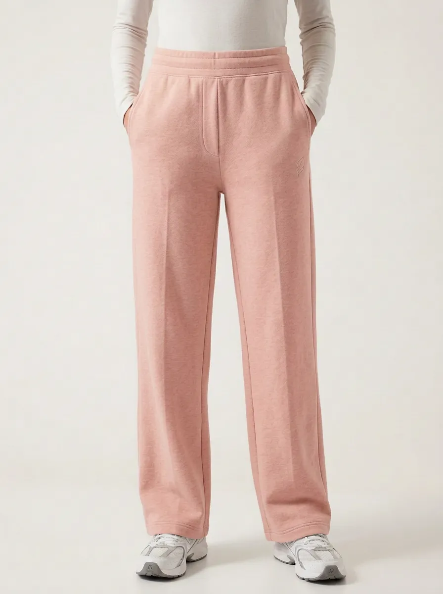 Women's Minimalist Solid Beige Plain Printed Sweatpants