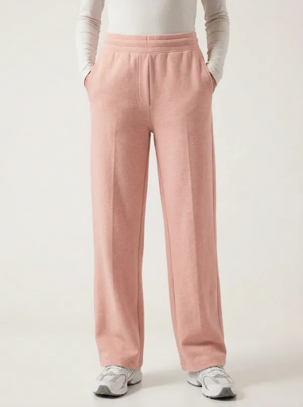 Women's Minimalist Solid Beige Plain Printed Sweatpants