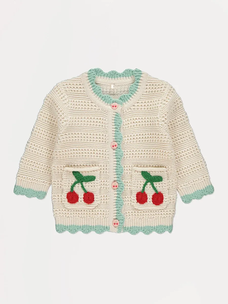 Cream Cherry Knitted Cardigan