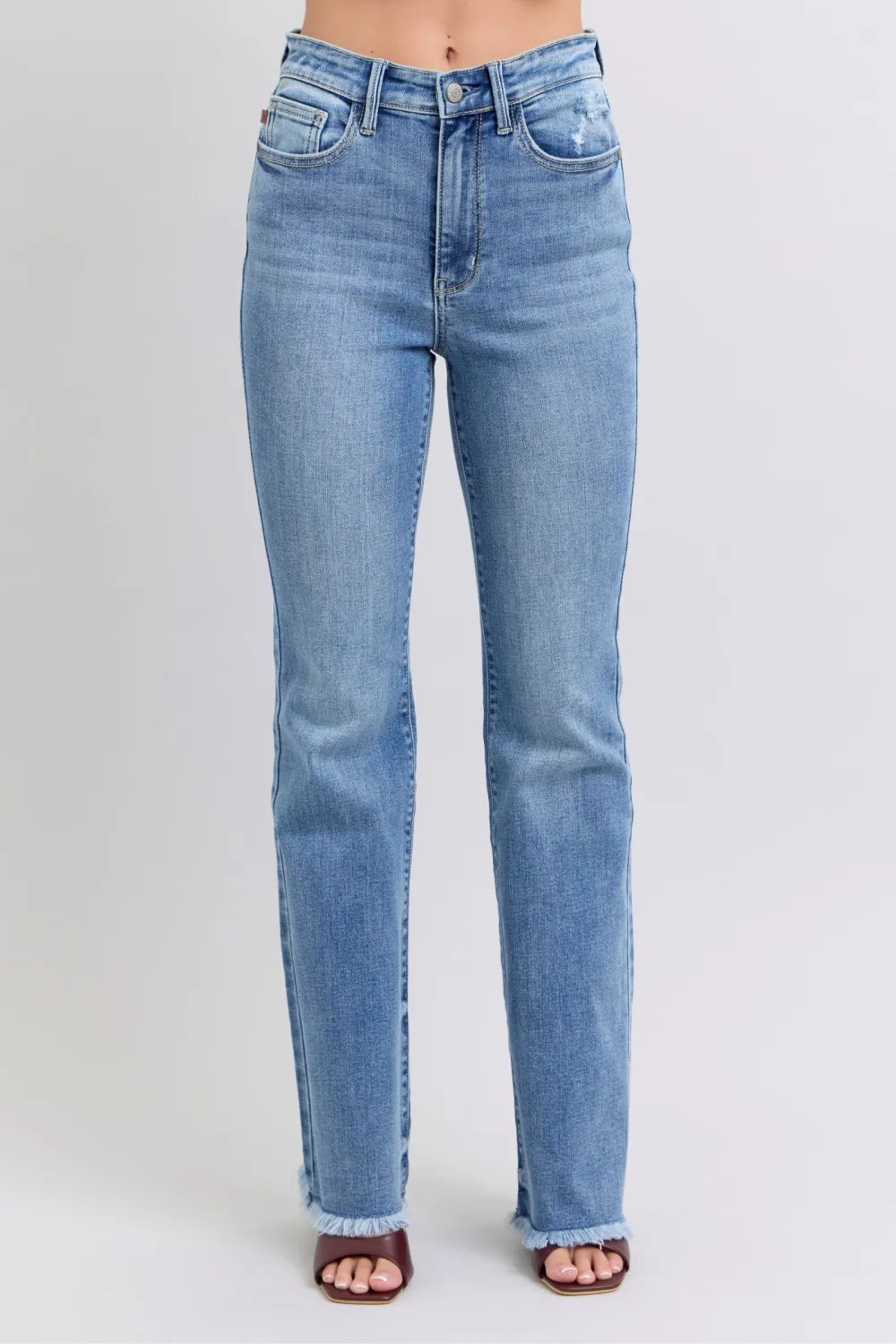 Raw Hem High Rise Bootcut Denim Jeans
