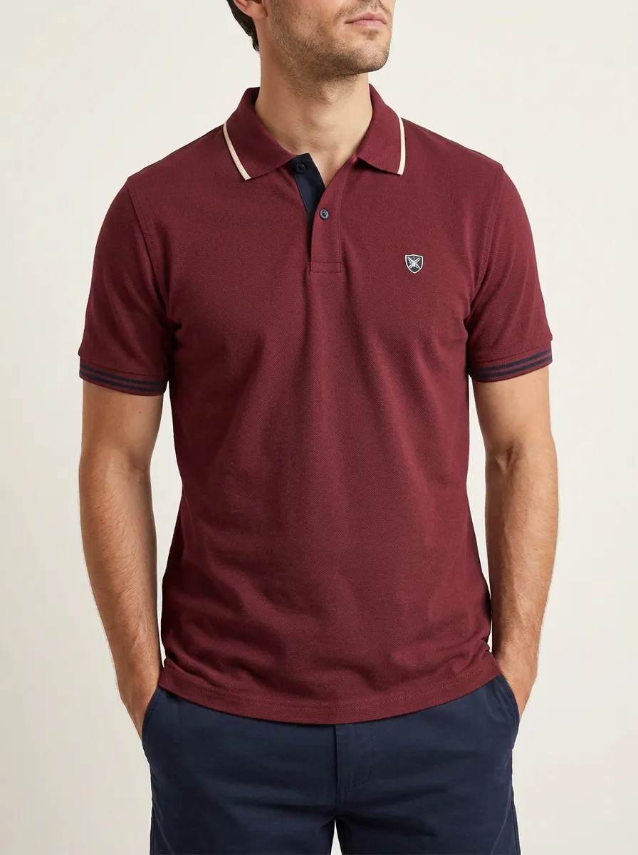 Men's Classic Comfort Contrast Trim Embroidered Polo Shirt