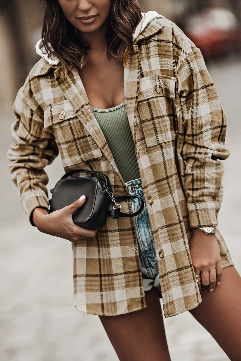 Plaid Shirt Hooded Coat Jacket