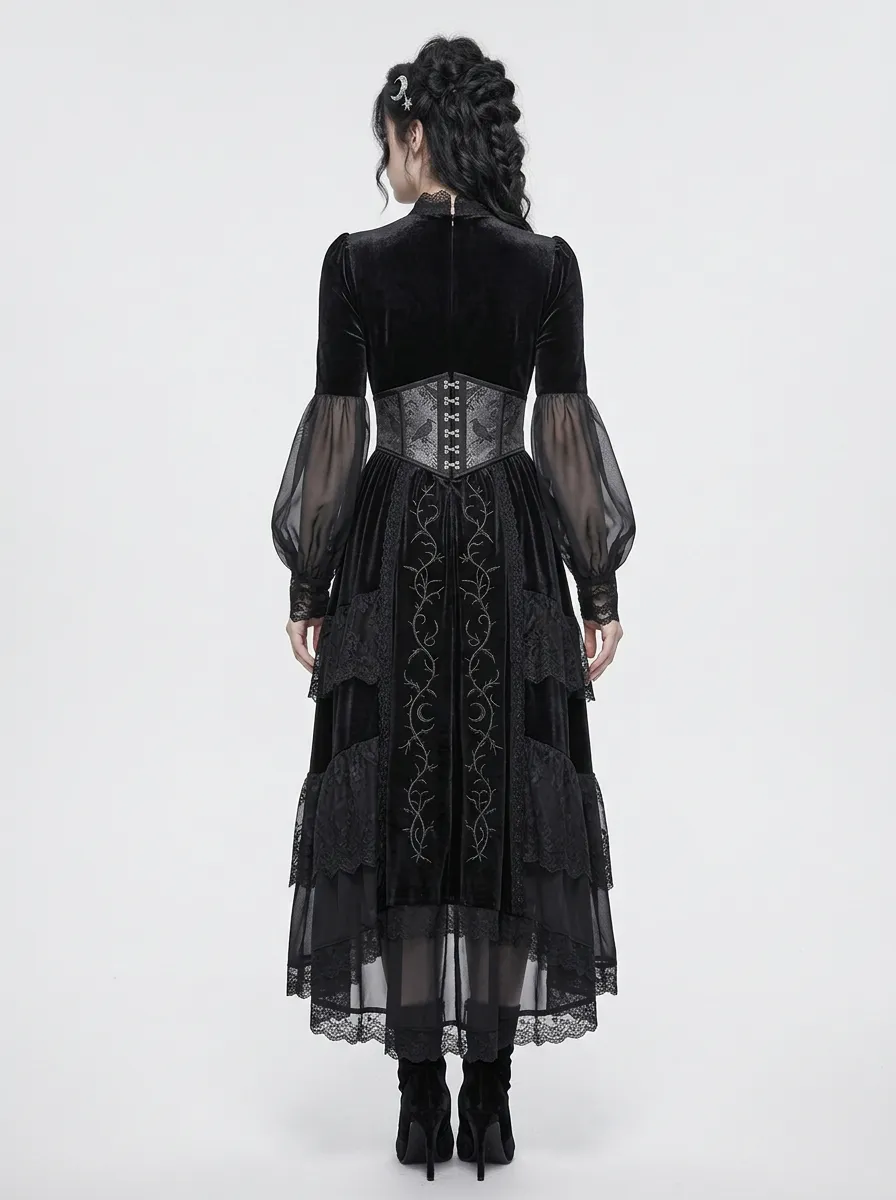 Dark Romantic Moon Vine Velvet Gothic Edit Women's Gothic Dress