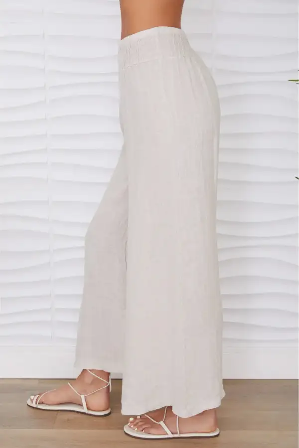 Smocked Waist Linen Pants