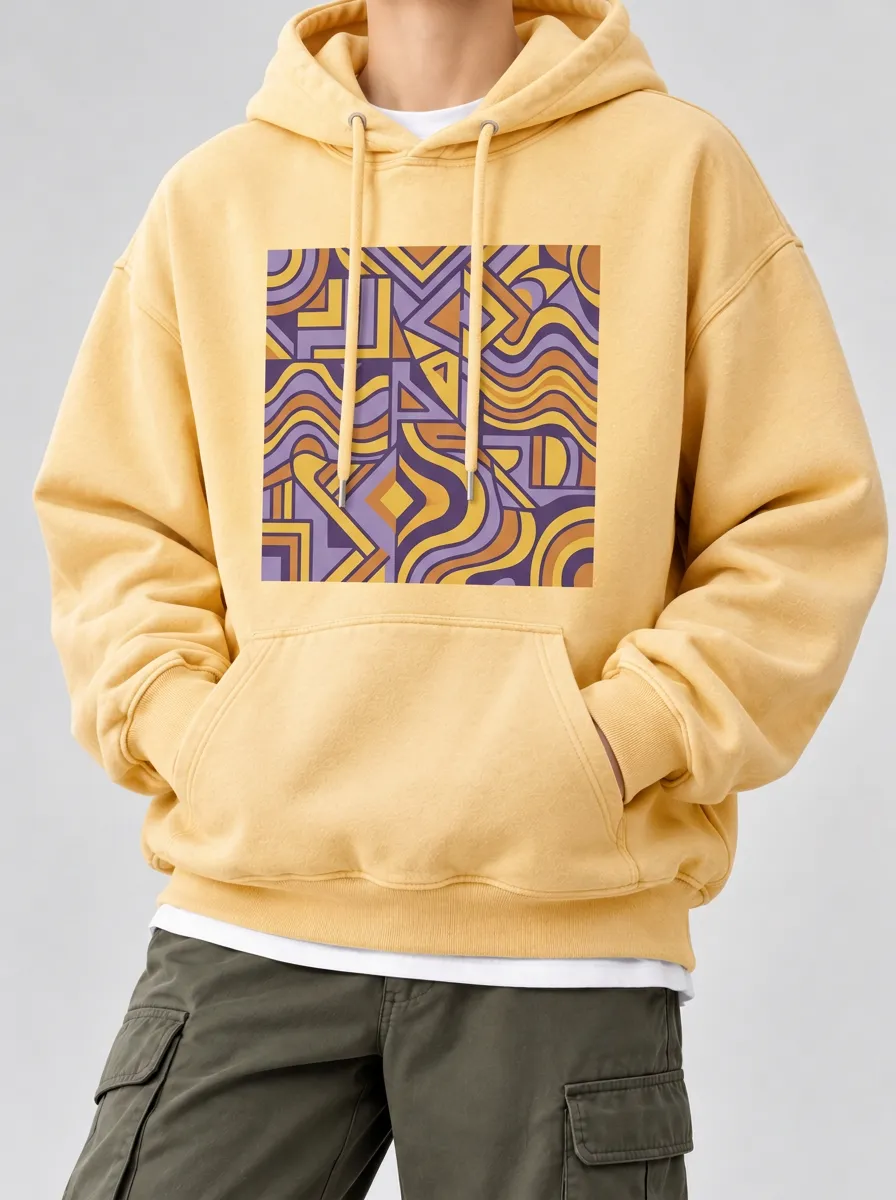 Unisex Casual Graphic Hoodie in Geometric Abstract Design